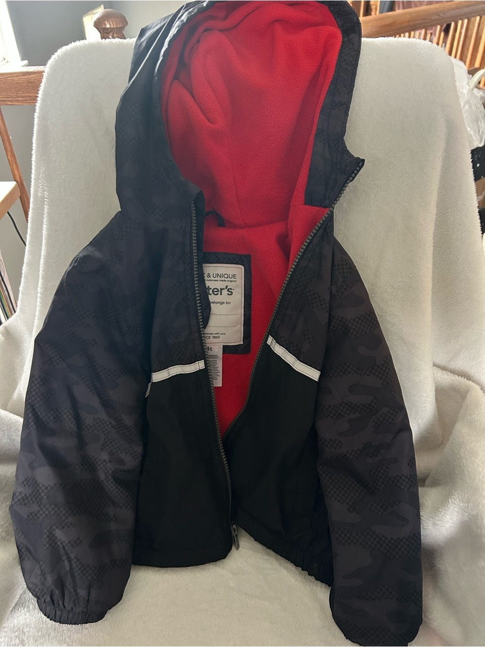 Carter's Black Jacket with Red Fleece Hood Lining